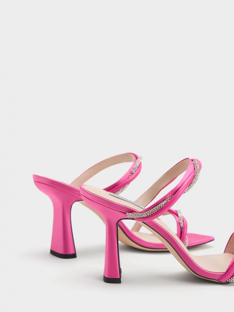 Charles And Keith Embellished Twisted Strap Satin Heels Sandals Pink | PHILIPPINES Q063