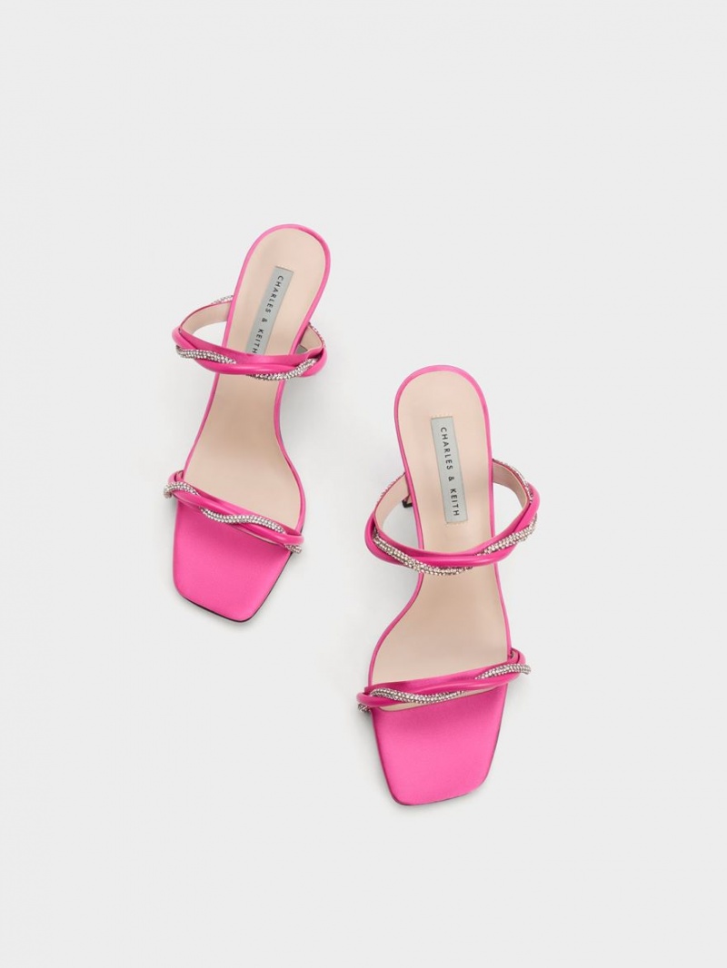 Charles And Keith Embellished Twisted Strap Satin Heels Sandals Pink | PHILIPPINES Q063