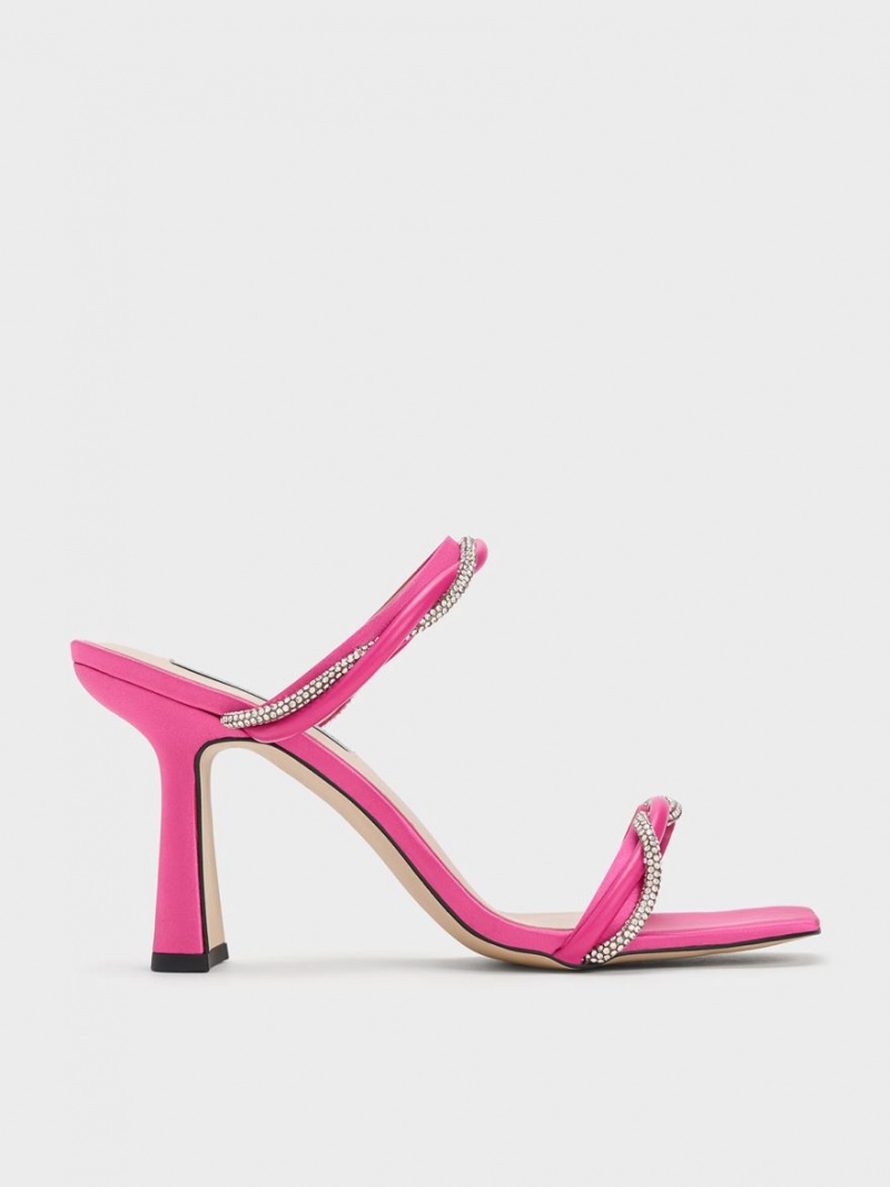 Charles And Keith Embellished Twisted Strap Satin Heels Sandals Pink | PHILIPPINES Q063