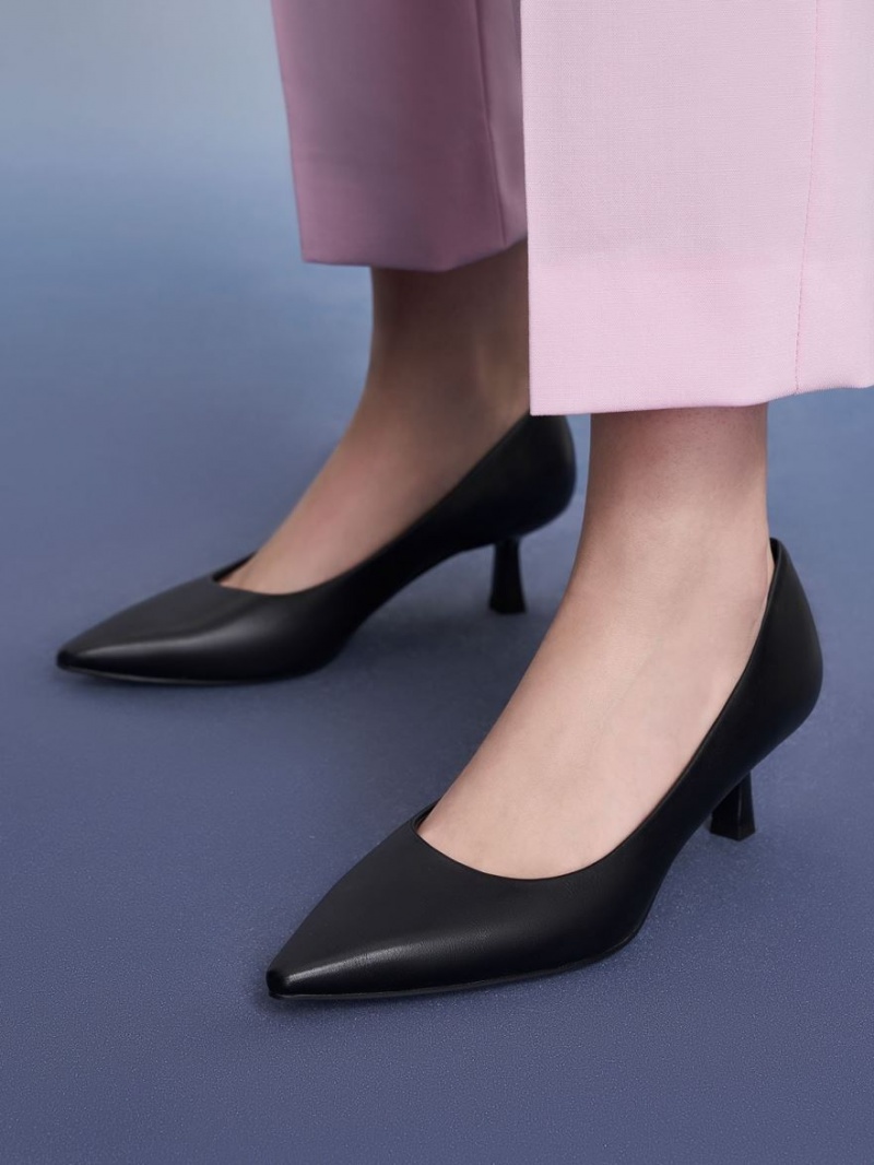 Charles And Keith Emmy Pointed Kitten Heel Pumps Black | PHILIPPINES N127