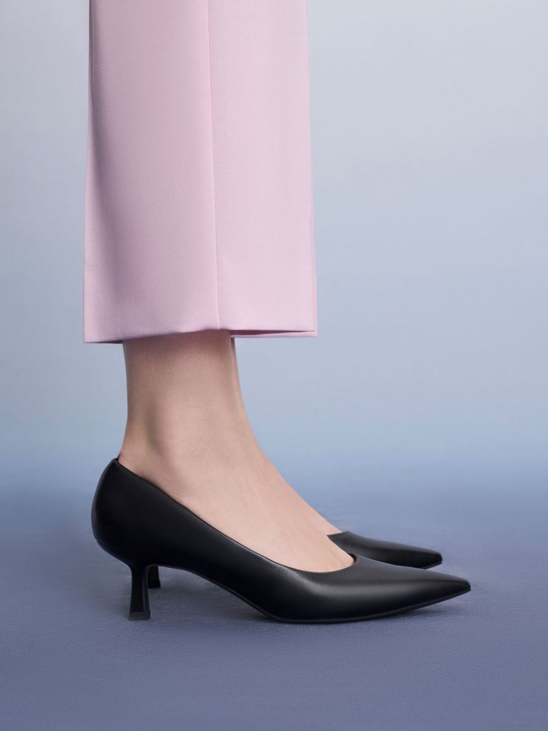 Charles And Keith Emmy Pointed Kitten Heel Pumps Black | PHILIPPINES N127