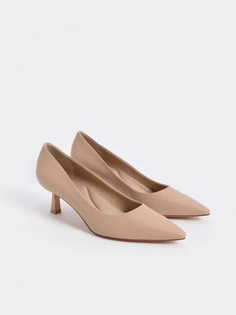 Charles And Keith Emmy Pointed Kitten Heel Pumps Beige | PHILIPPINES Y192