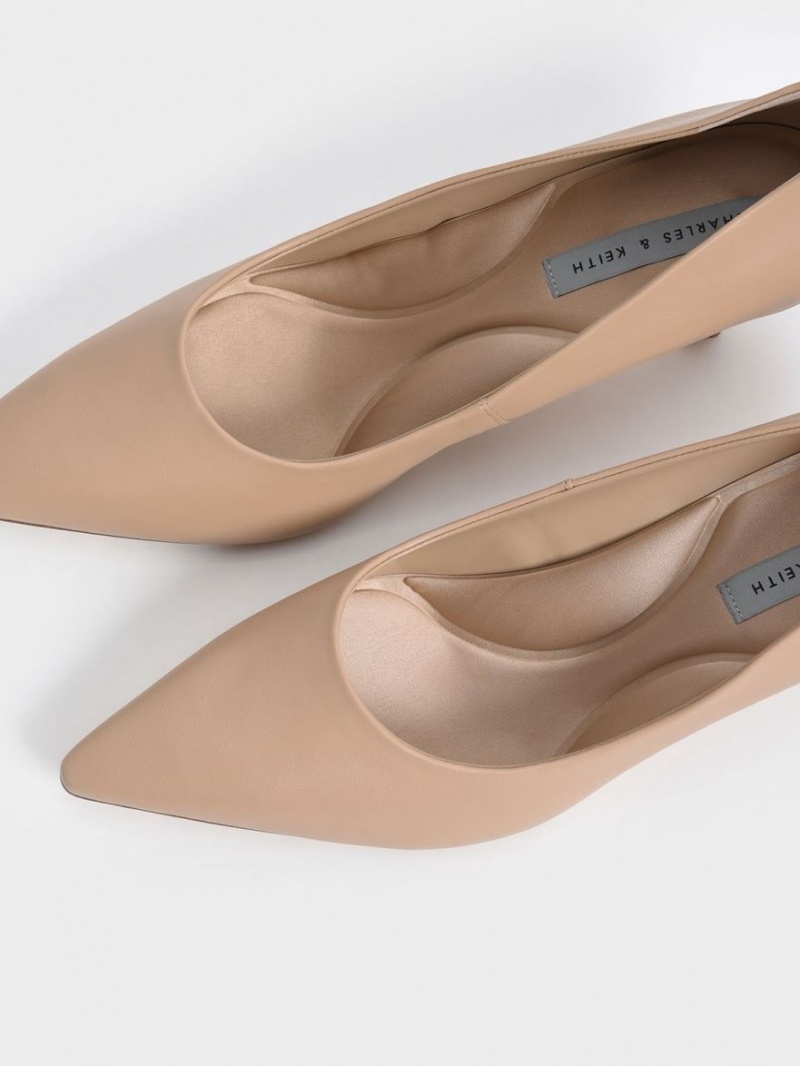 Charles And Keith Emmy Pointed Kitten Heel Pumps Beige | PHILIPPINES Y192