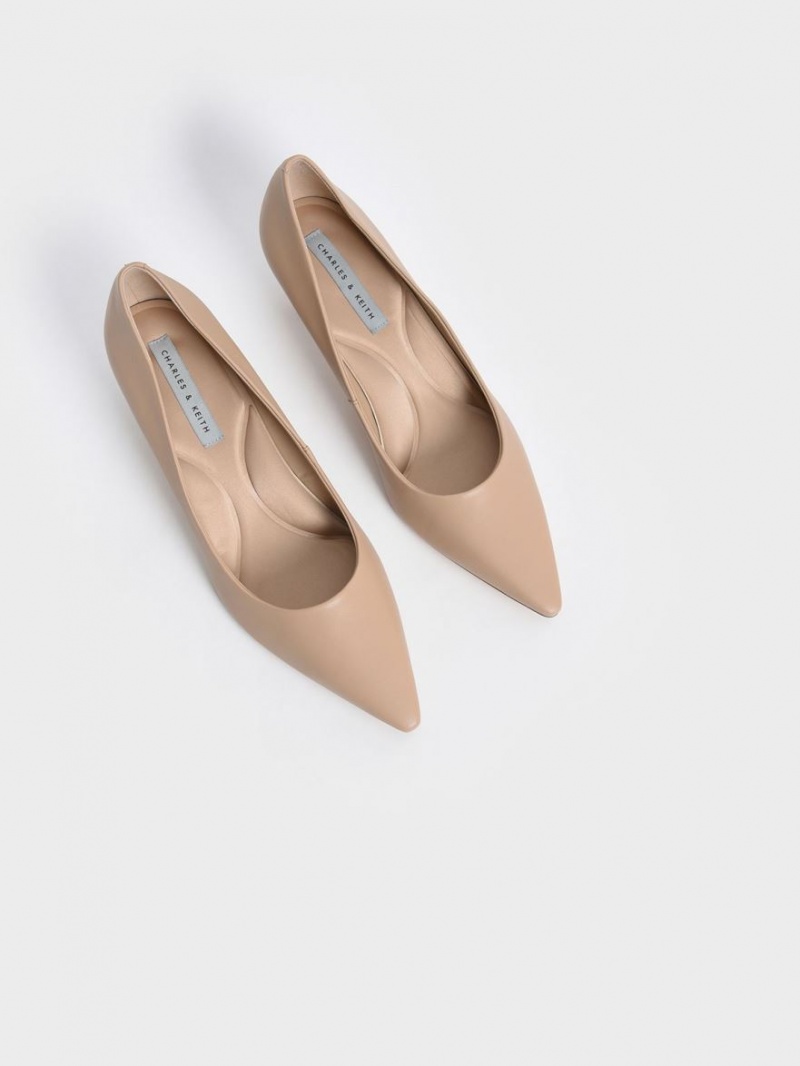 Charles And Keith Emmy Pointed Kitten Heel Pumps Beige | PHILIPPINES Y192