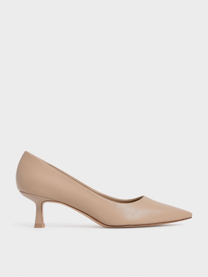 Charles And Keith Emmy Pointed Kitten Heel Pumps Beige | PHILIPPINES Y192