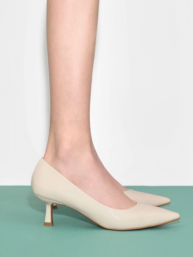 Charles And Keith Emmy Pointed Kitten Heel Pumps White | PHILIPPINES M468