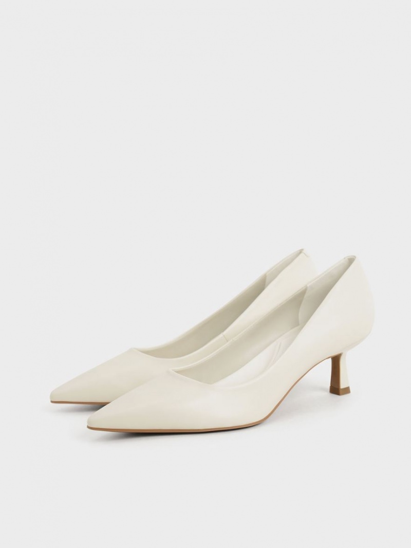 Charles And Keith Emmy Pointed Kitten Heel Pumps White | PHILIPPINES M468