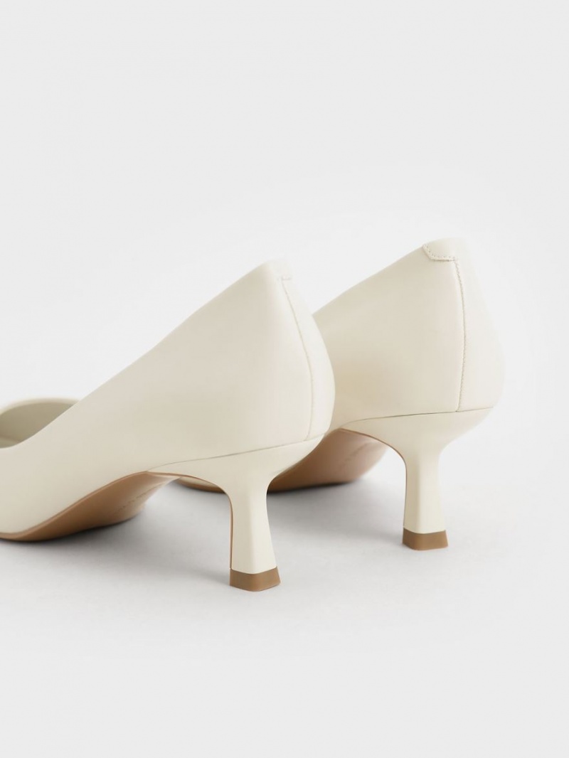 Charles And Keith Emmy Pointed Kitten Heel Pumps White | PHILIPPINES M468