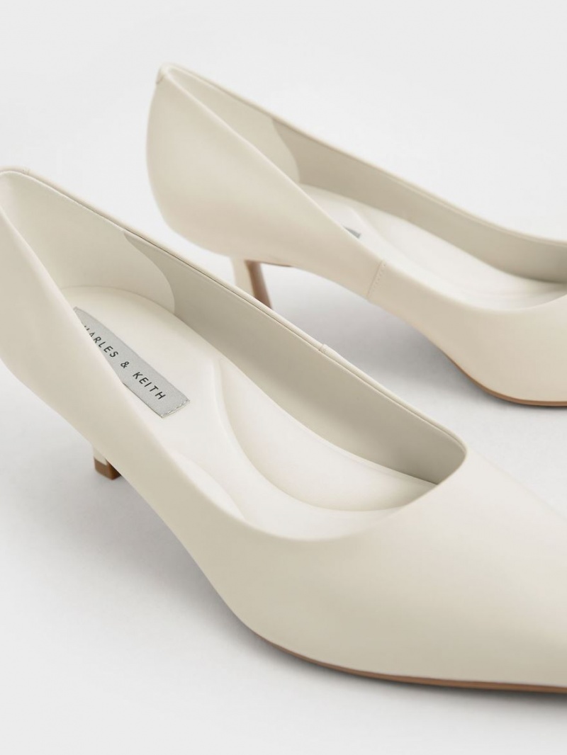 Charles And Keith Emmy Pointed Kitten Heel Pumps White | PHILIPPINES M468