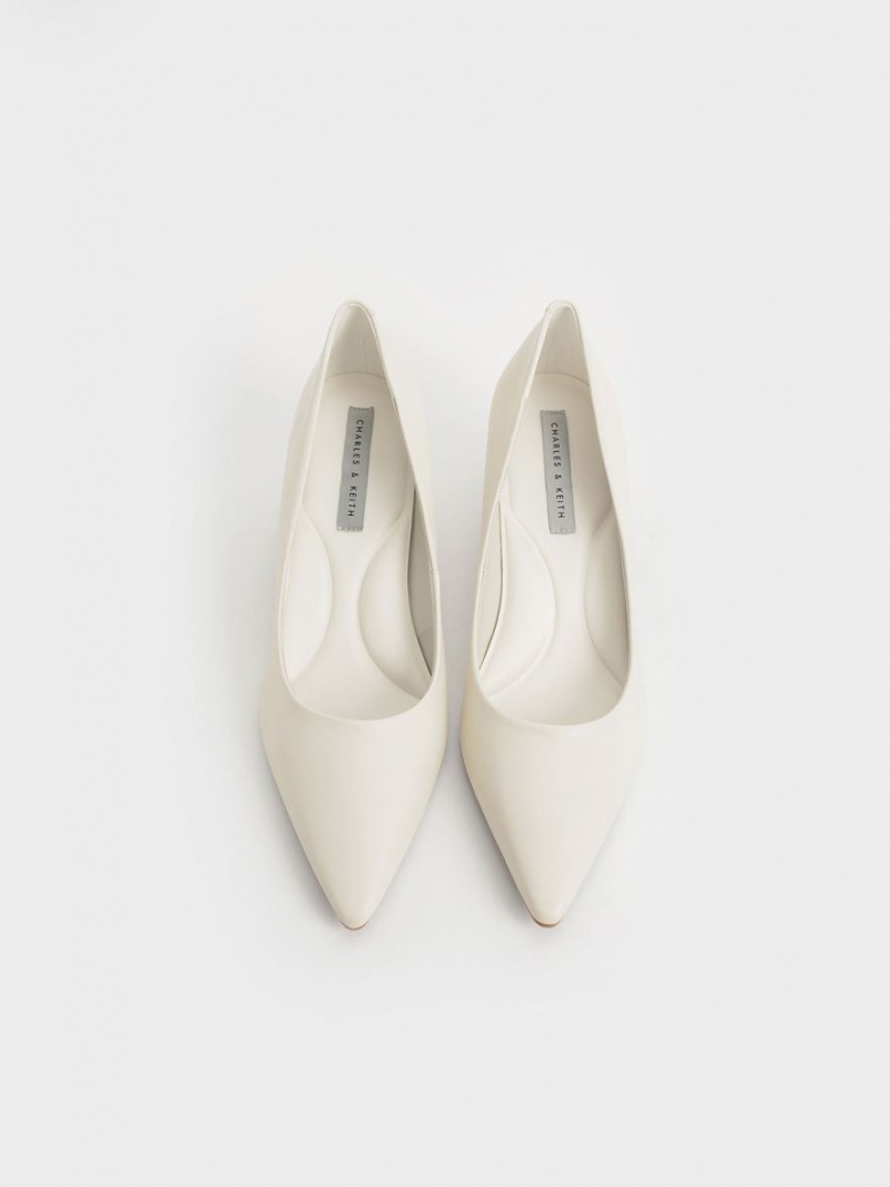 Charles And Keith Emmy Pointed Kitten Heel Pumps White | PHILIPPINES M468