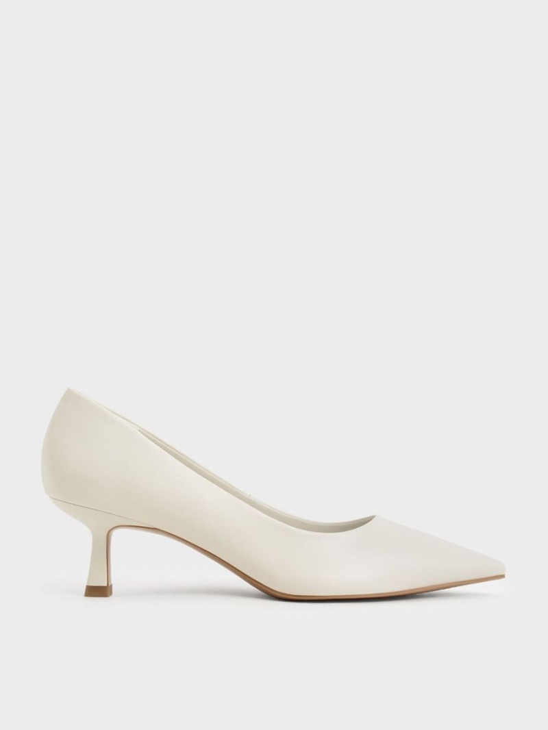 Charles And Keith Emmy Pointed Kitten Heel Pumps White | PHILIPPINES M468