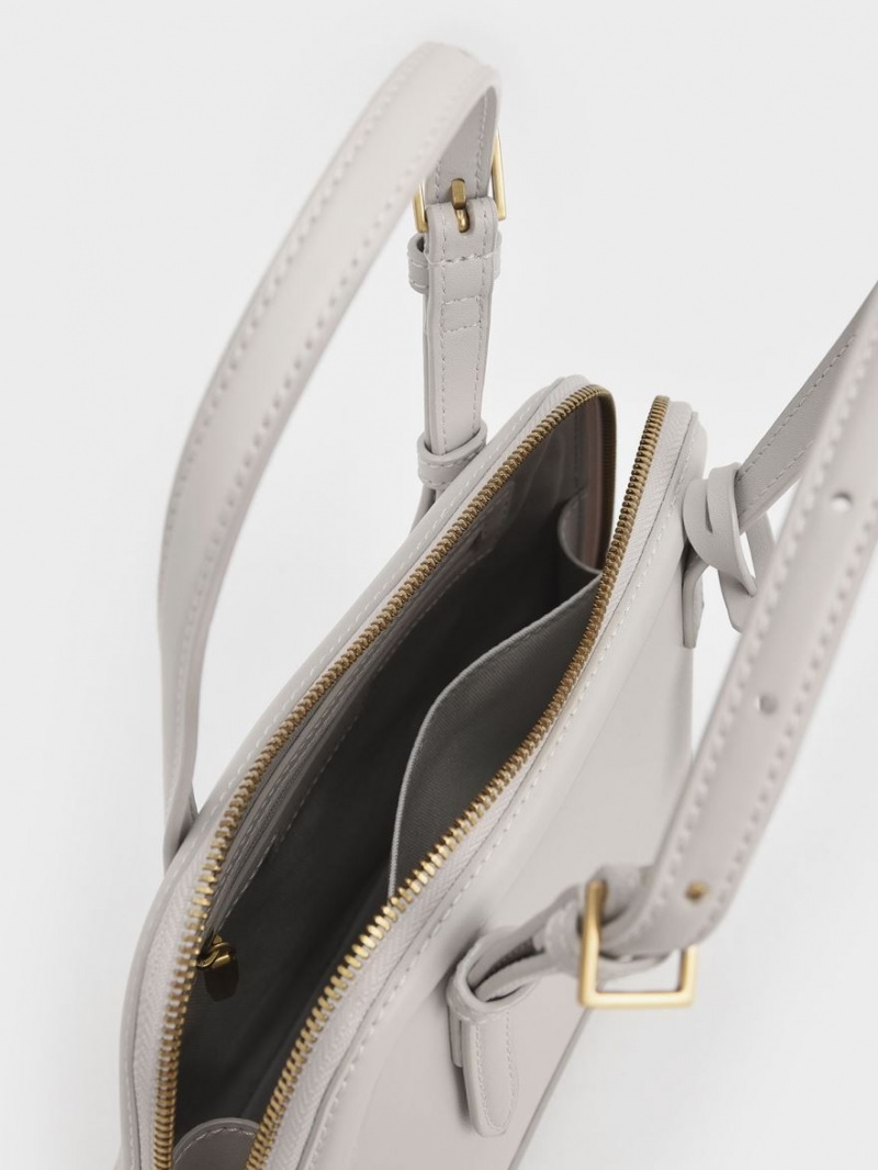 Charles And Keith Enola Double Handle Structured Shoulder Bags Light Grey | PHILIPPINES I723