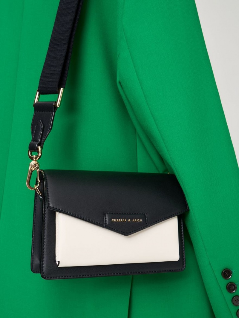 Charles And Keith Envelope Crossbody Bags Black / White | PHILIPPINES X476