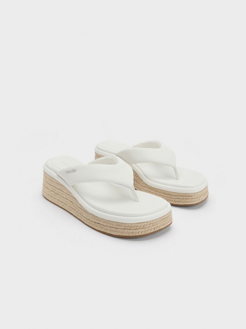 Charles And Keith Espadrille Thong Wedges White | PHILIPPINES M359