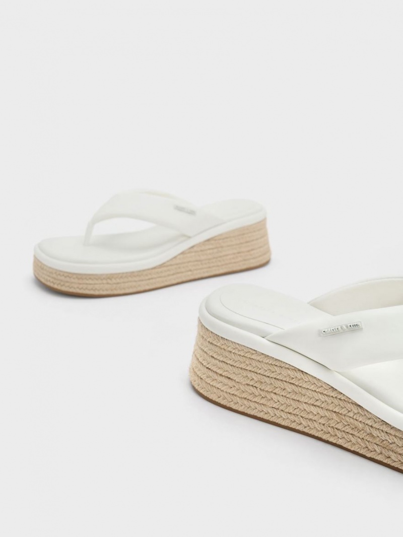 Charles And Keith Espadrille Thong Wedges White | PHILIPPINES M359