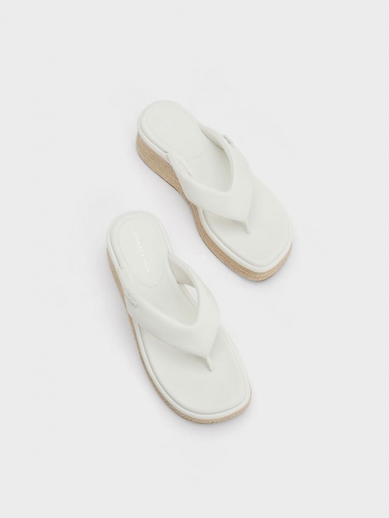 Charles And Keith Espadrille Thong Wedges White | PHILIPPINES M359