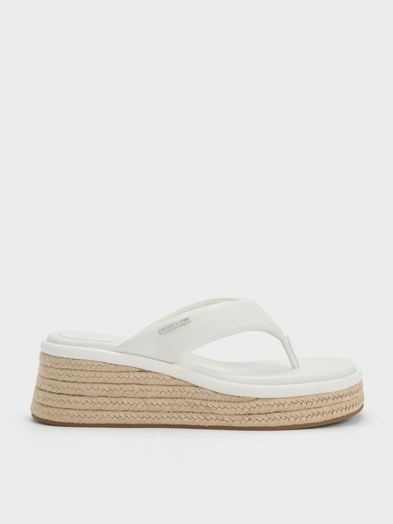 Charles And Keith Espadrille Thong Wedges White | PHILIPPINES M359