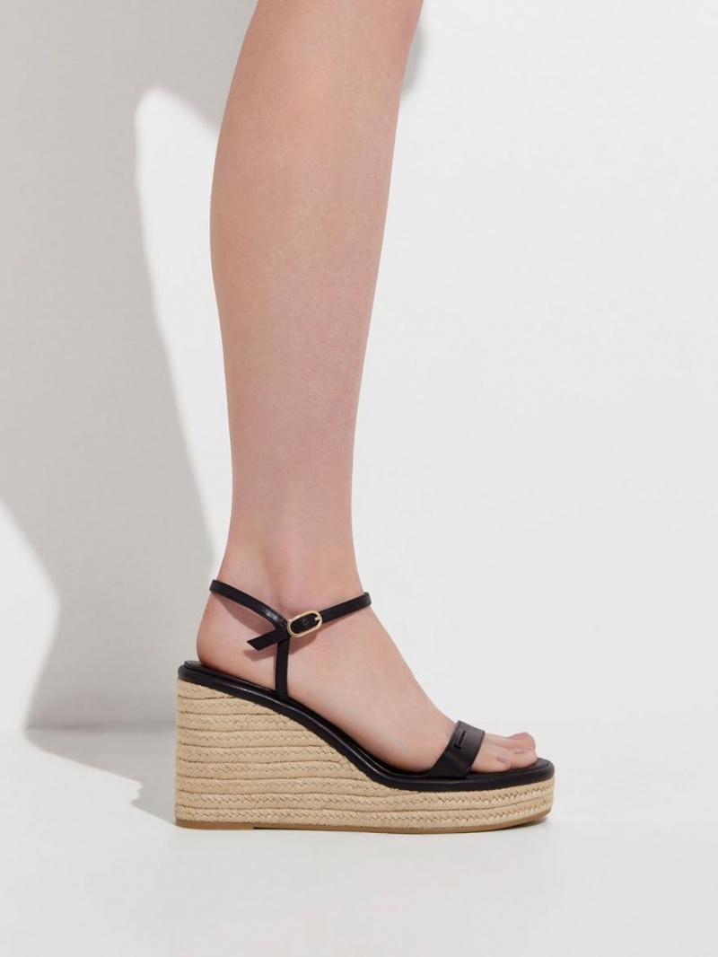 Charles And Keith Espadrille Wedges Black | PHILIPPINES Q478