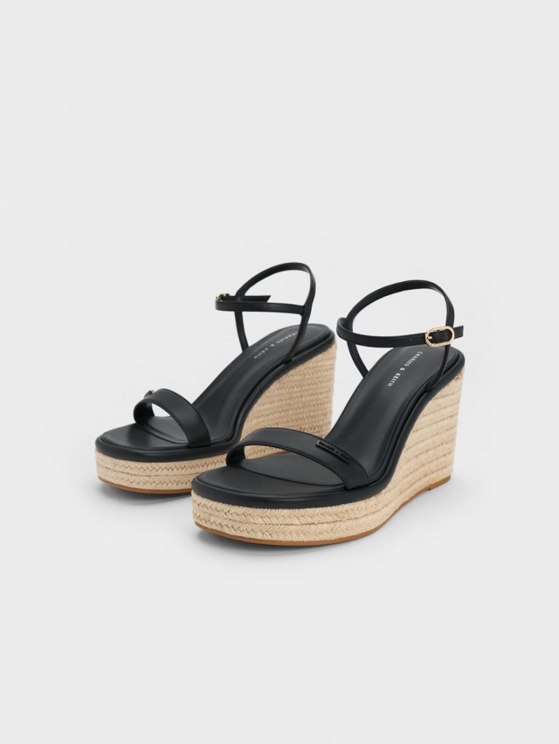 Charles And Keith Espadrille Wedges Black | PHILIPPINES Q478