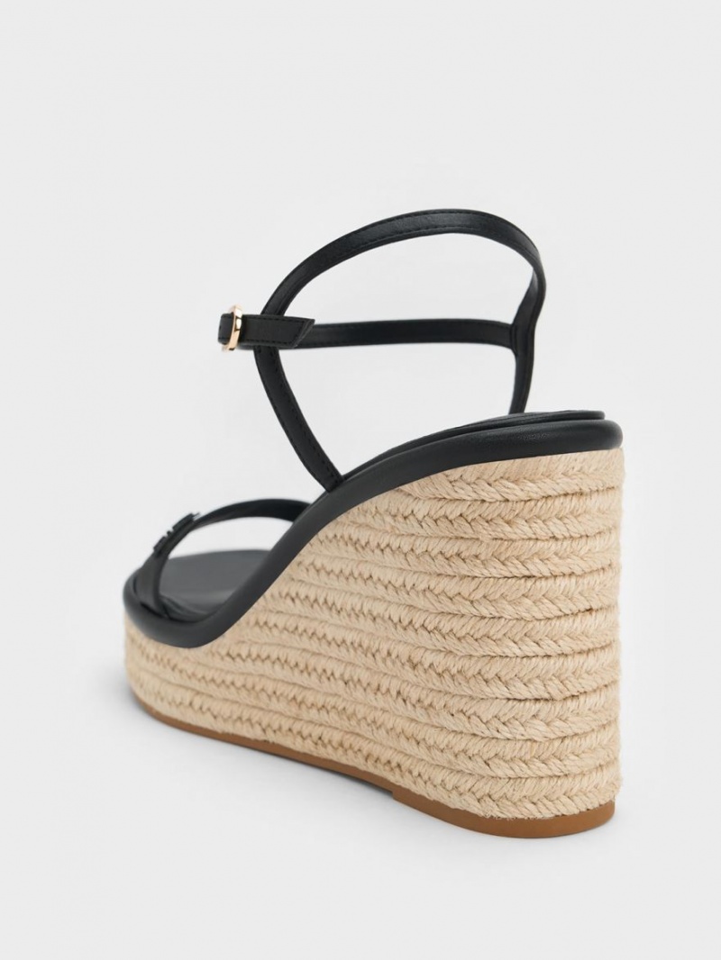 Charles And Keith Espadrille Wedges Black | PHILIPPINES Q478