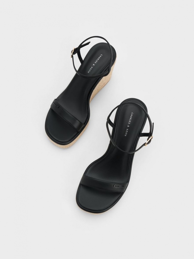 Charles And Keith Espadrille Wedges Black | PHILIPPINES Q478