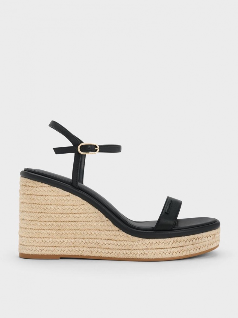 Charles And Keith Espadrille Wedges Black | PHILIPPINES Q478