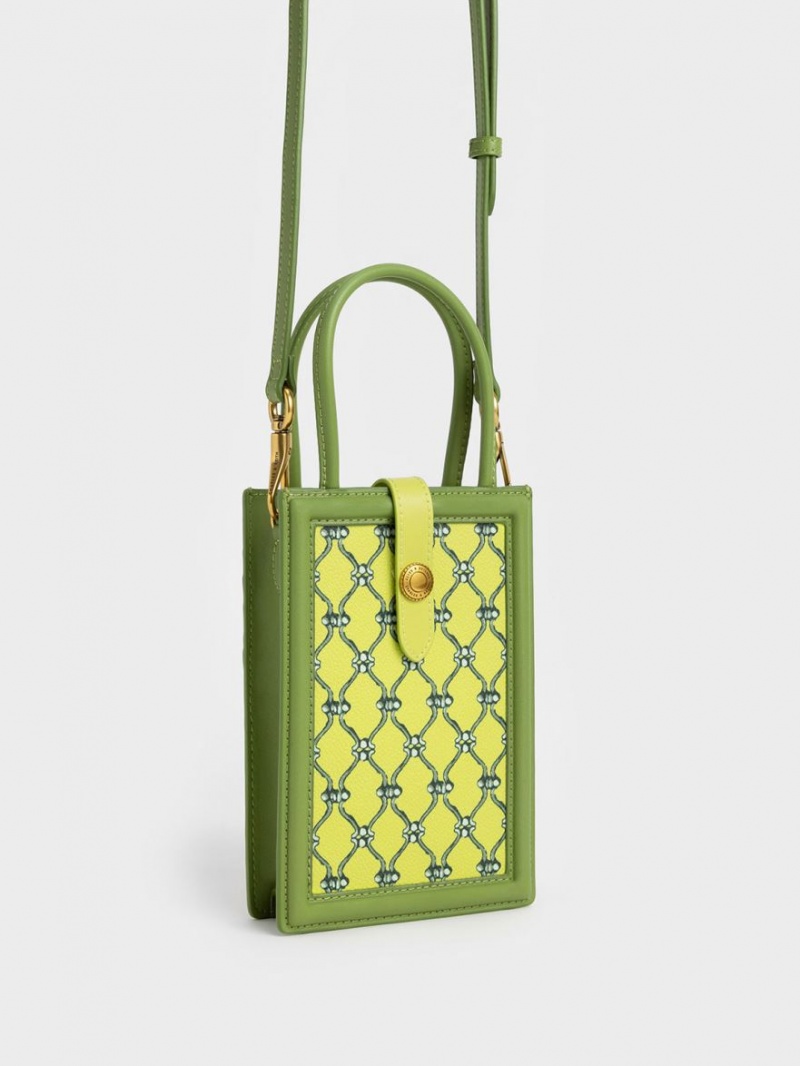 Charles And Keith Este Belted Printed Phone Bag Light Green | PHILIPPINES K497