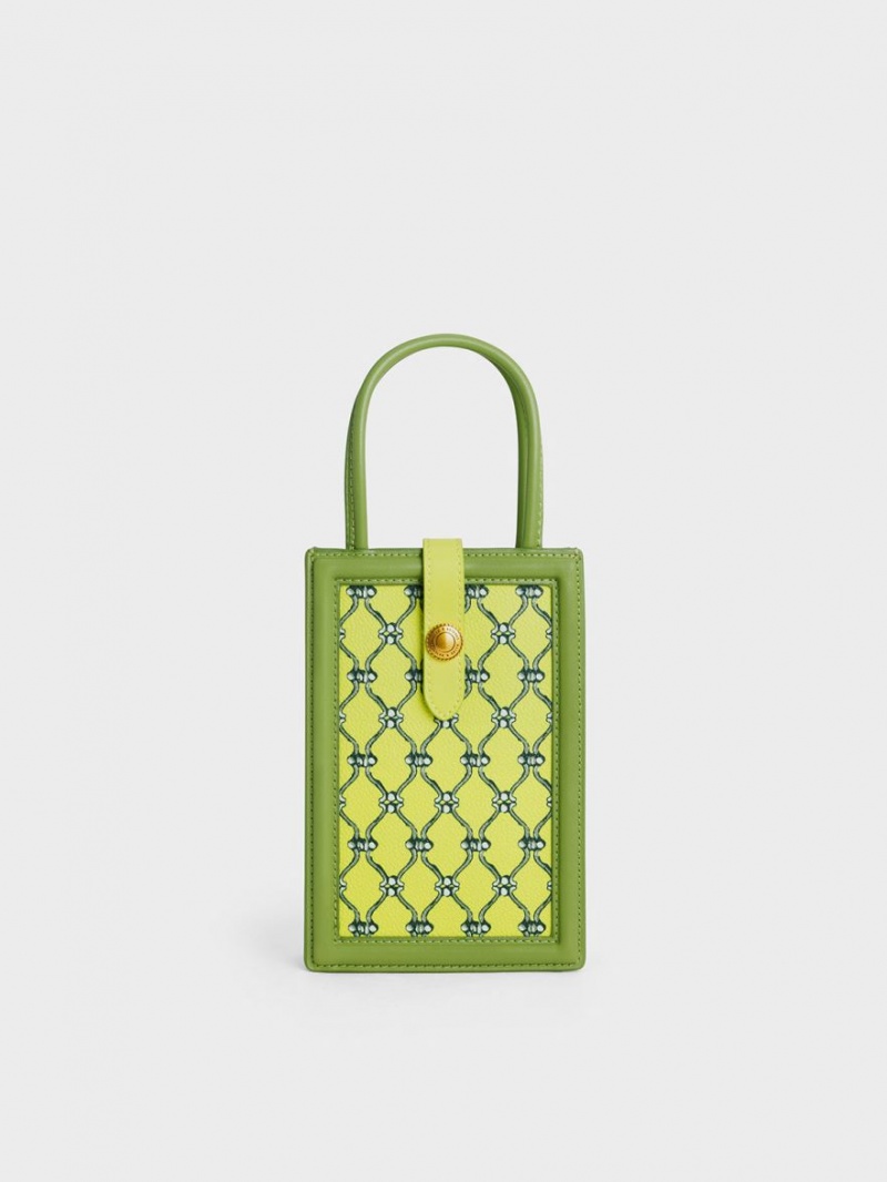 Charles And Keith Este Belted Printed Phone Bag Light Green | PHILIPPINES K497