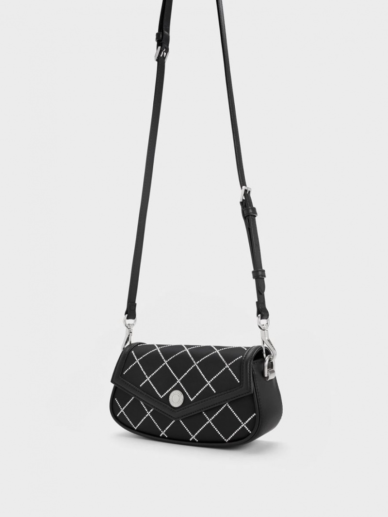 Charles And Keith Este Chain Handle Satin Shoulder Bags Black | PHILIPPINES M138