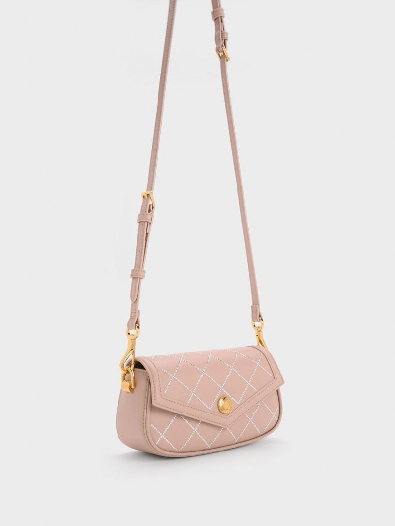 Charles And Keith Este Chain Handle Satin Shoulder Bags Beige | PHILIPPINES Y570