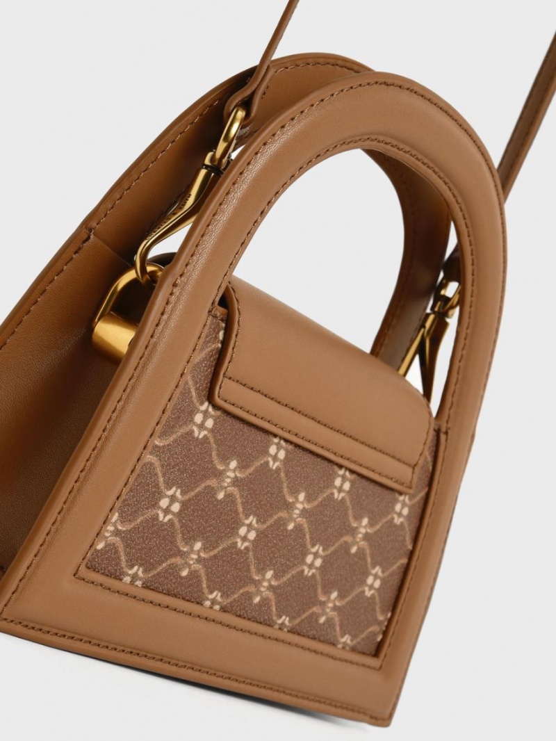 Charles And Keith Este Printed Trapeze Crossbody Bags Chocolate | PHILIPPINES Q304