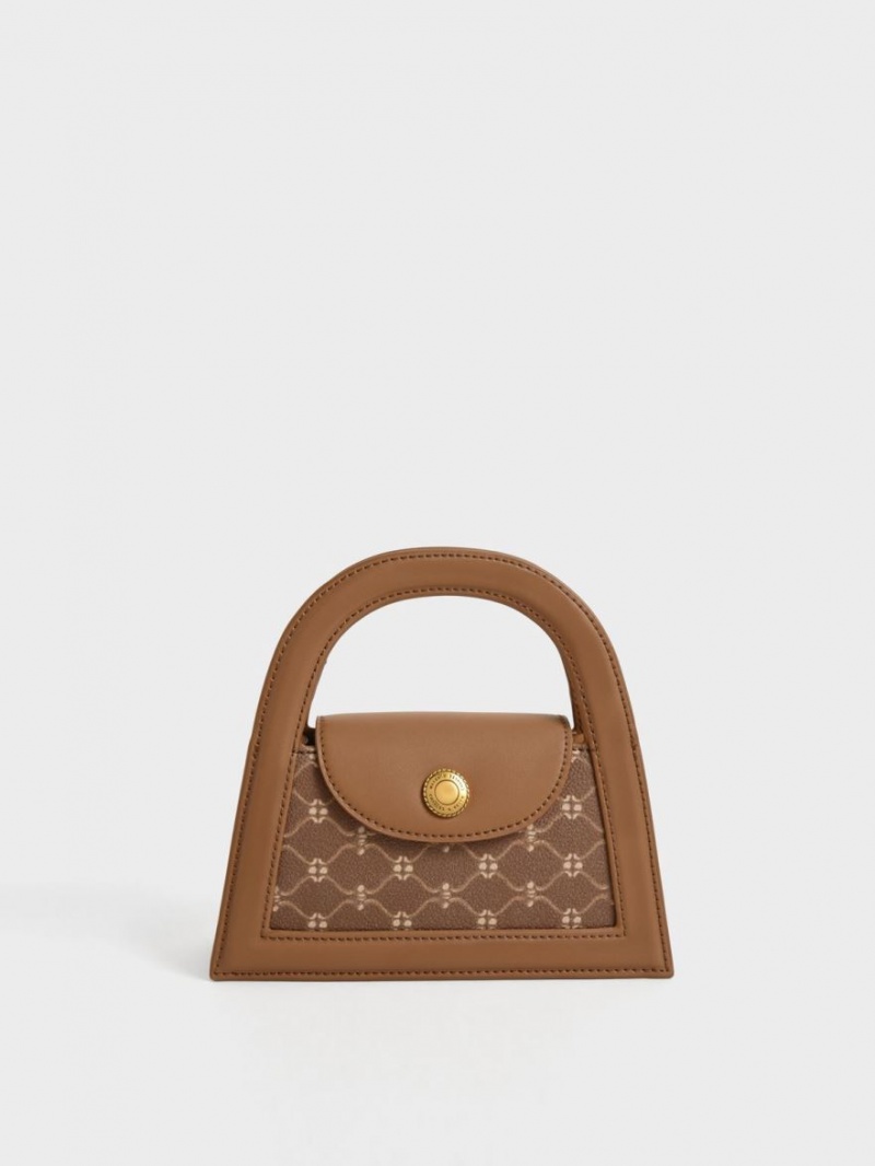 Charles And Keith Este Printed Trapeze Crossbody Bags Chocolate | PHILIPPINES Q304