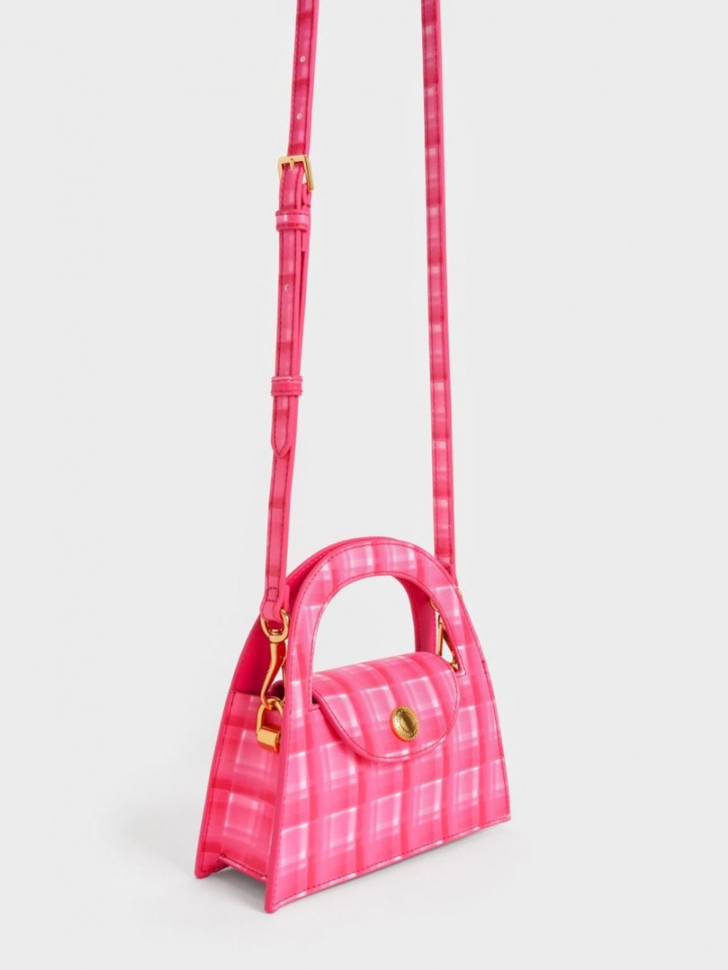 Charles And Keith Este Printed Trapeze Crossbody Bags Fuchsia | PHILIPPINES U368