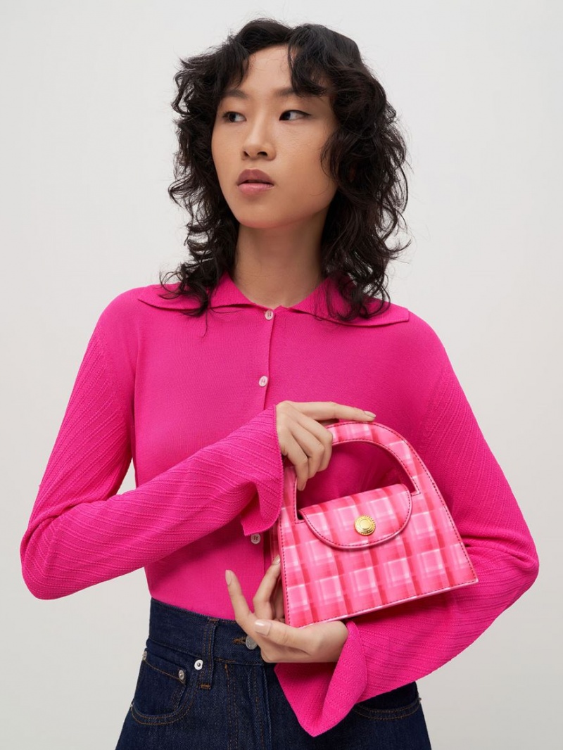 Charles And Keith Este Printed Trapeze Crossbody Bags Fuchsia | PHILIPPINES U368