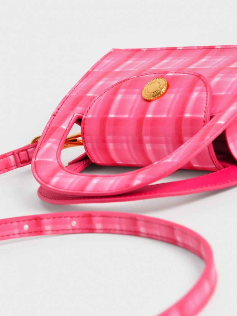 Charles And Keith Este Printed Trapeze Crossbody Bags Fuchsia | PHILIPPINES U368