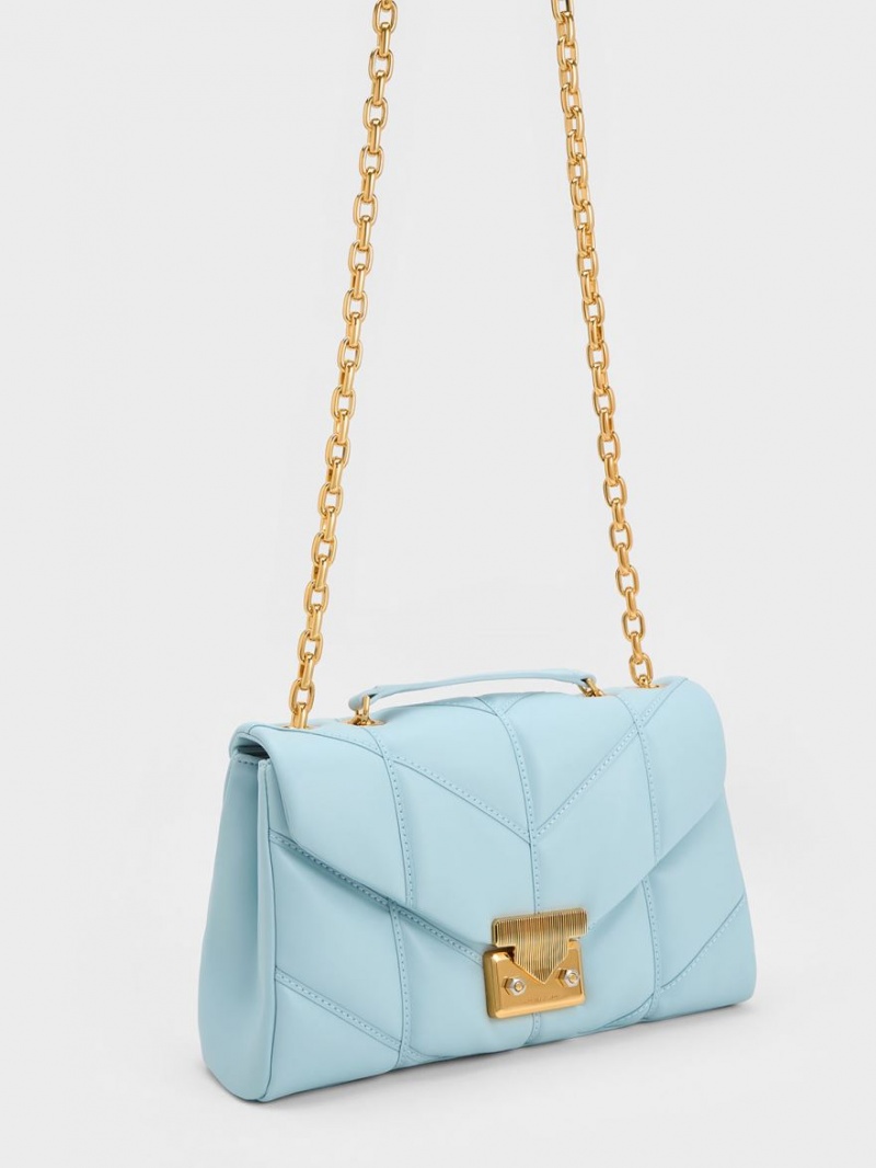 Charles And Keith Eudora Chevron Trapeze Crossbody Bags Blue | PHILIPPINES U170