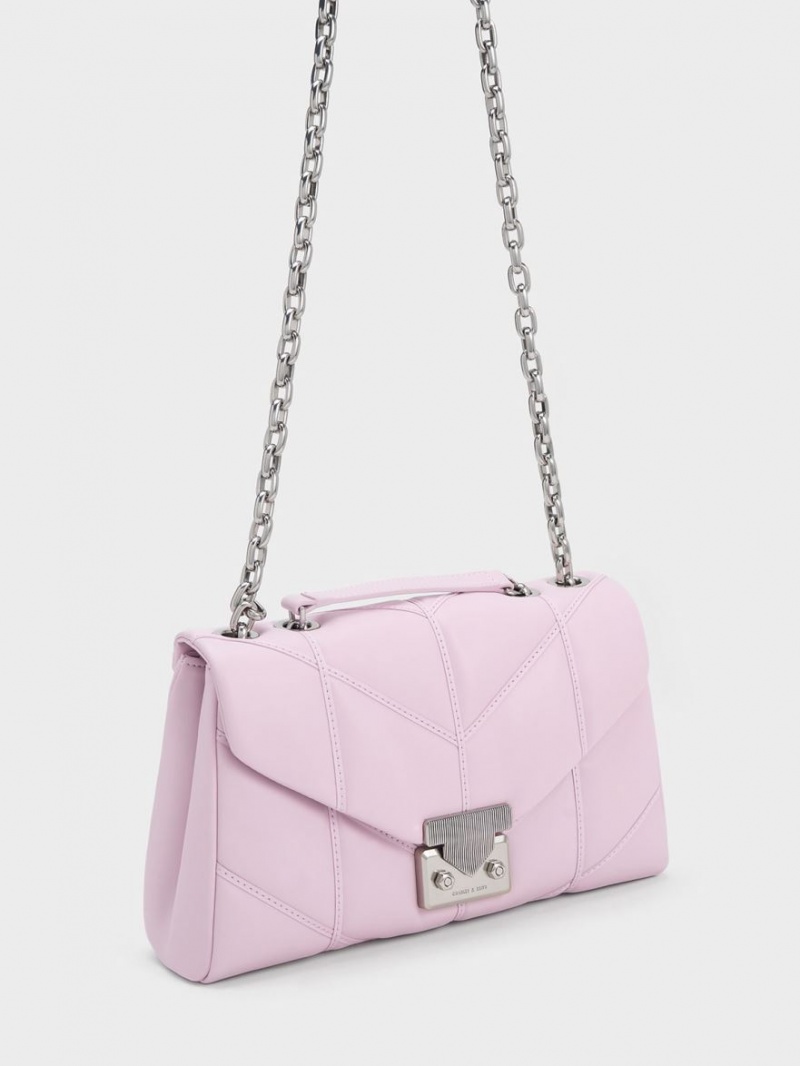 Charles And Keith Eudora Chevron Trapeze Crossbody Bags Pink | PHILIPPINES S260