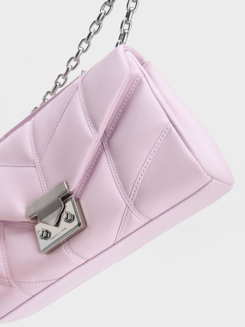 Charles And Keith Eudora Chevron Trapeze Crossbody Bags Pink | PHILIPPINES S260