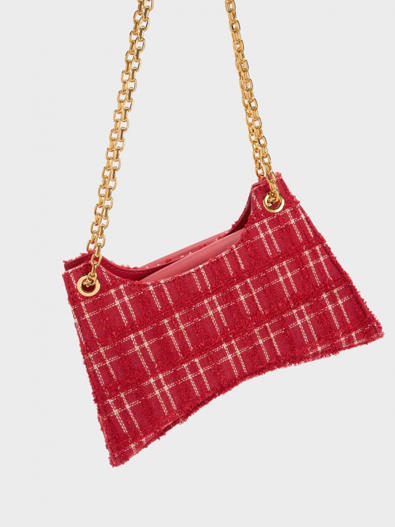 Charles And Keith Eudora Tweed Sculptural Shoulder Bags Red | PHILIPPINES Y354