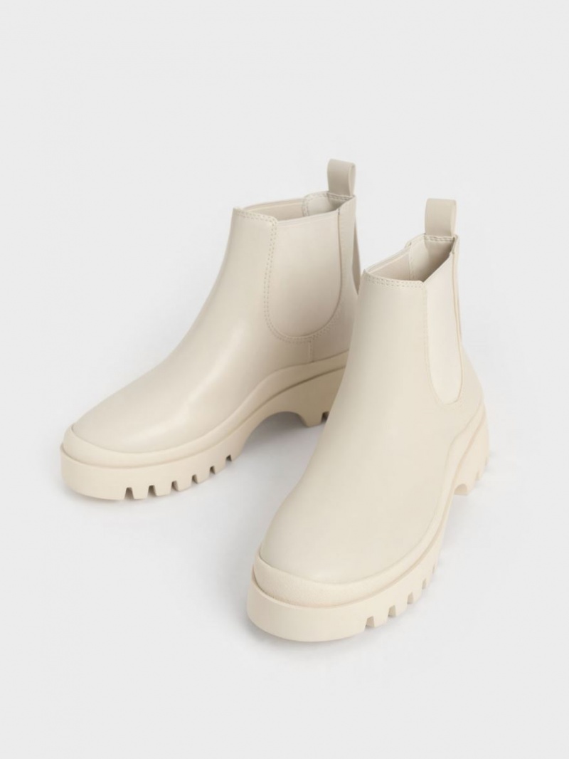 Charles And Keith Extended Pull Tab Chelsea Boots Cream | PHILIPPINES P240