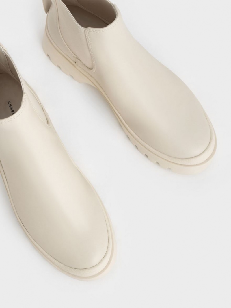 Charles And Keith Extended Pull Tab Chelsea Boots Cream | PHILIPPINES P240