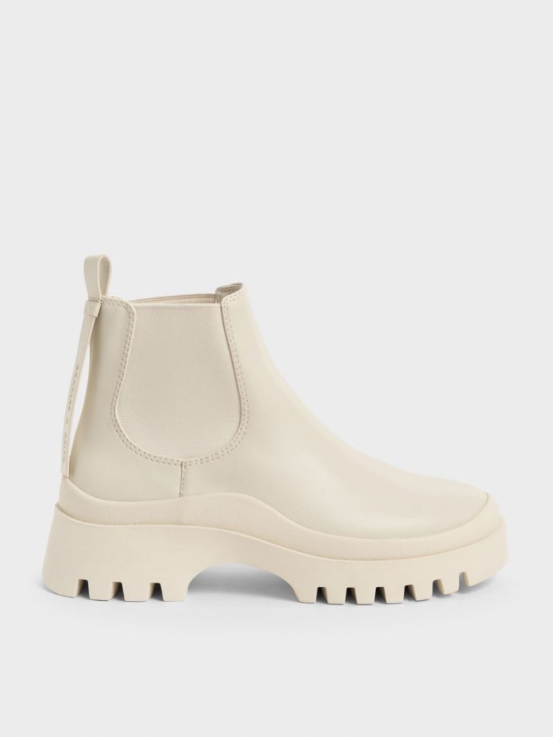 Charles And Keith Extended Pull Tab Chelsea Boots Cream | PHILIPPINES P240