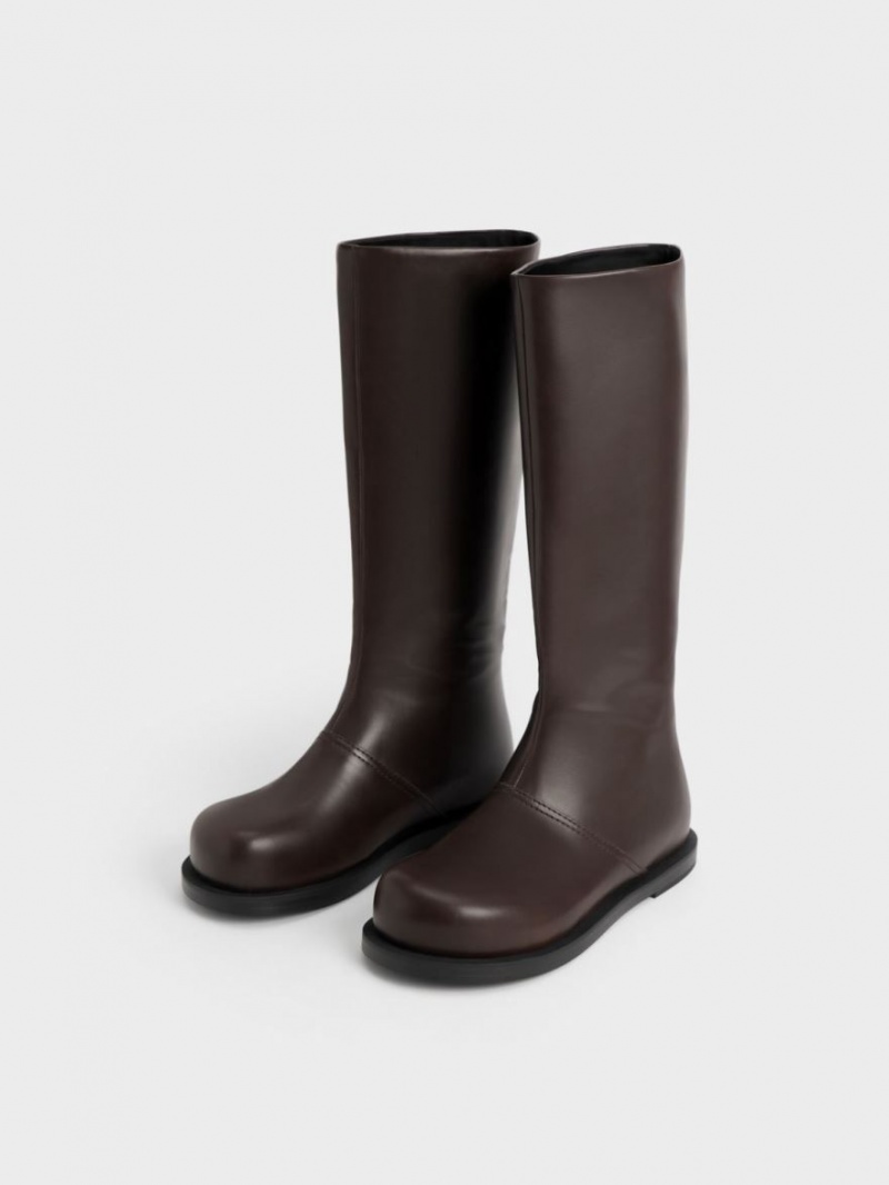 Charles And Keith Faux Leather Knee-high Boots Dark Brown | PHILIPPINES Y583