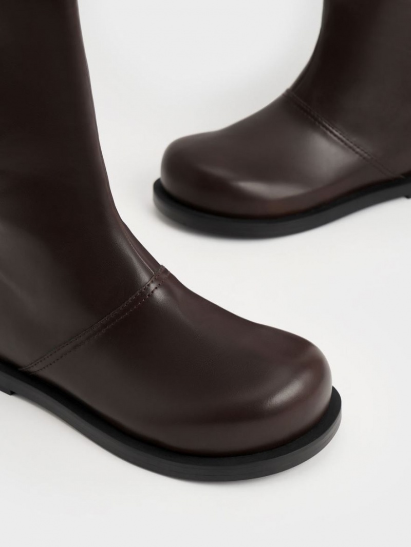 Charles And Keith Faux Leather Knee-high Boots Dark Brown | PHILIPPINES Y583