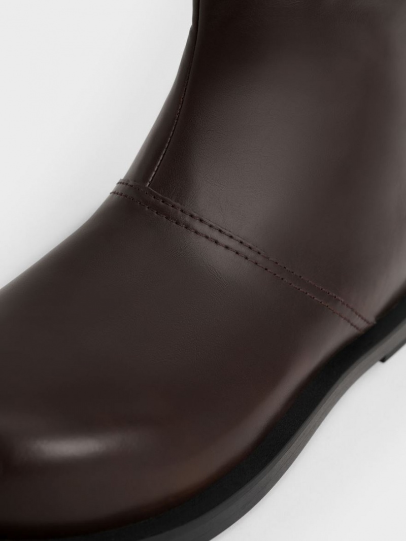 Charles And Keith Faux Leather Knee-high Boots Dark Brown | PHILIPPINES Y583