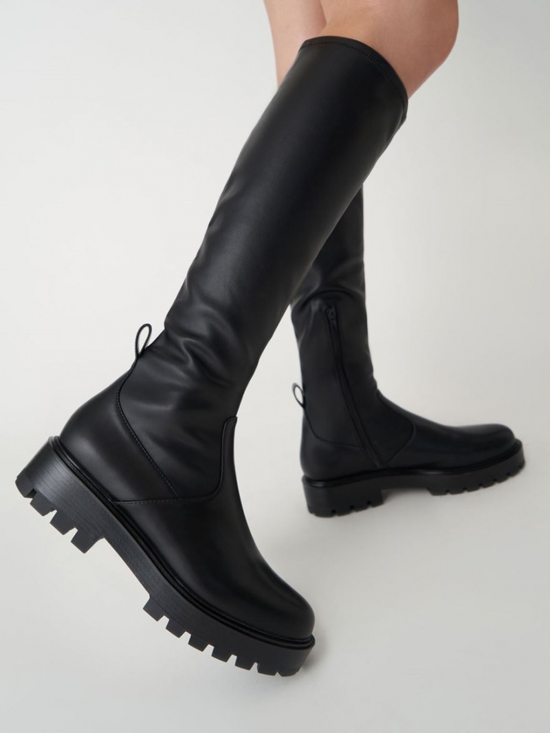 Charles And Keith Faux Leather Knee-high Boots Black | PHILIPPINES T394