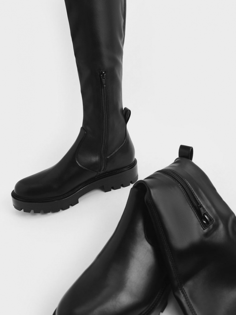 Charles And Keith Faux Leather Knee-high Boots Black | PHILIPPINES T394