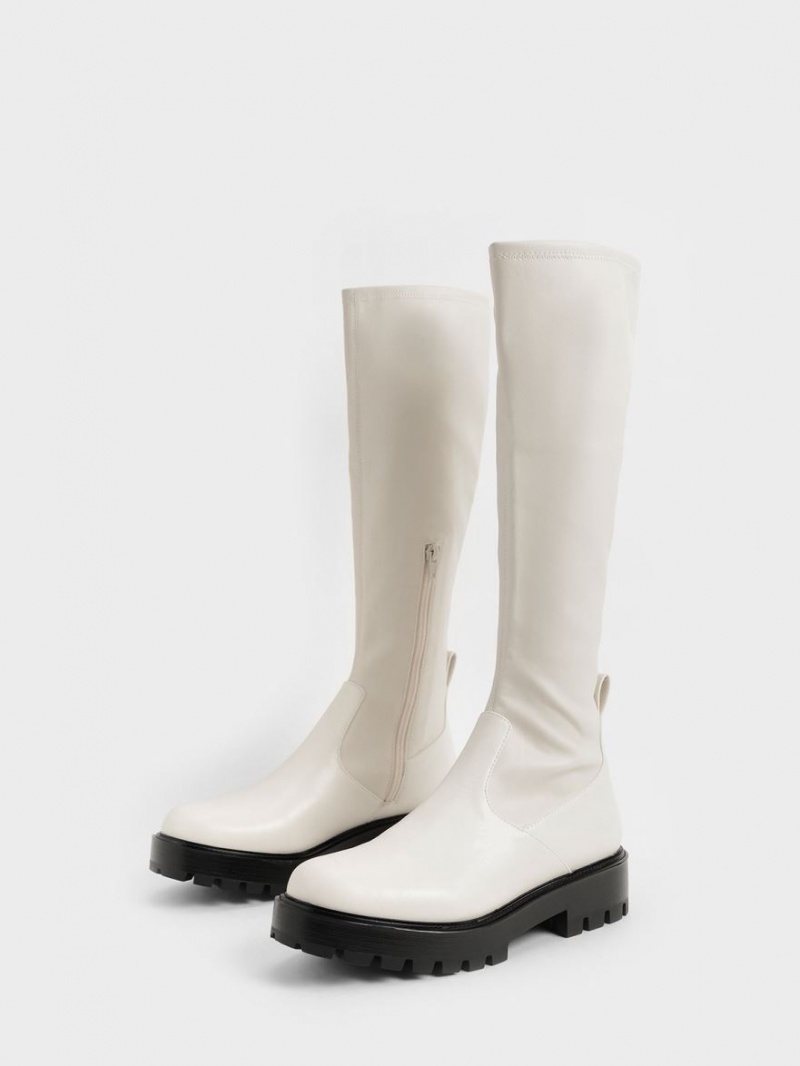 Charles And Keith Faux Leather Knee-high Boots White | PHILIPPINES B805