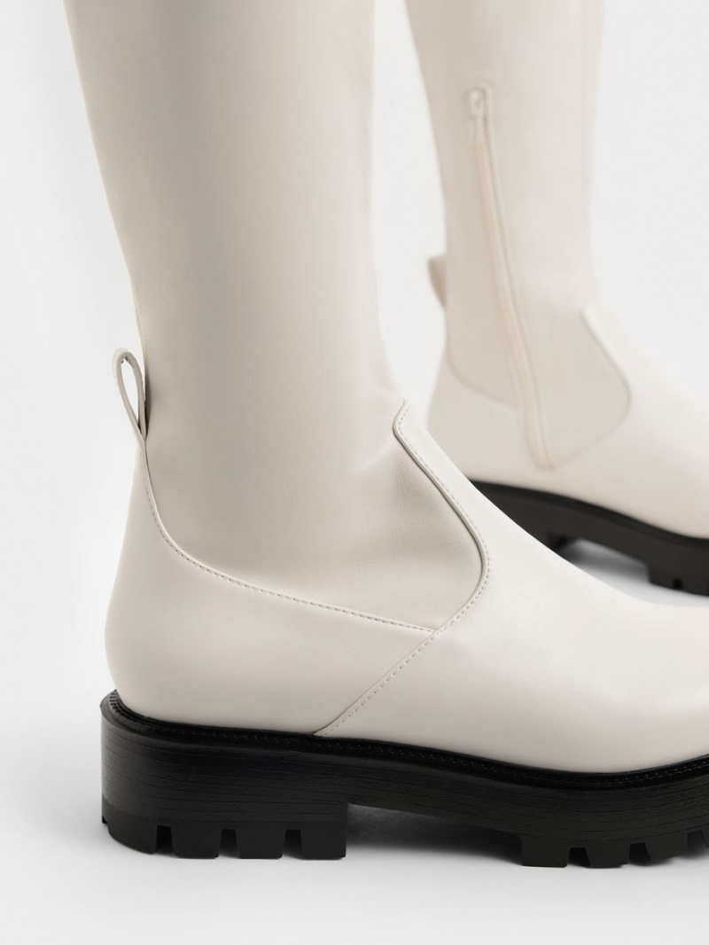 Charles And Keith Faux Leather Knee-high Boots White | PHILIPPINES B805