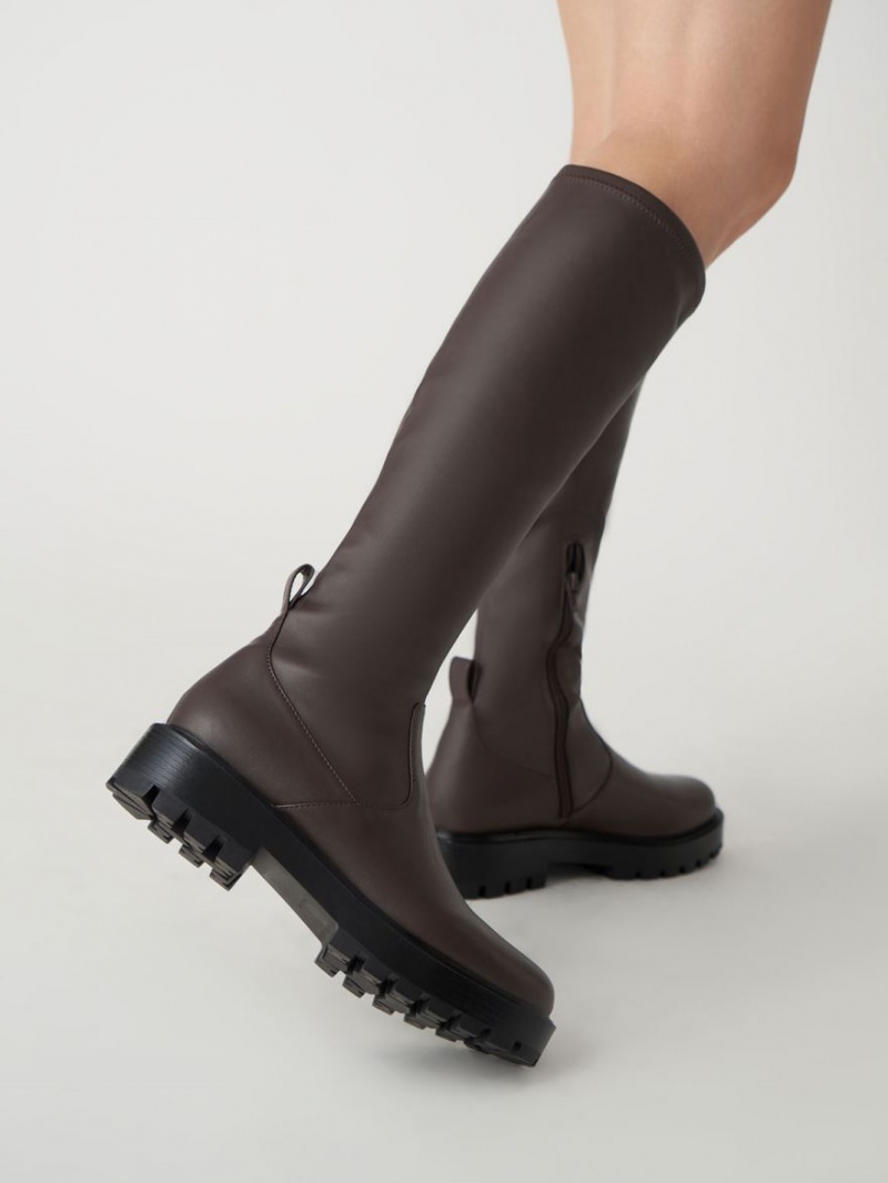 Charles And Keith Faux Leather Knee-high Boots Dark Brown | PHILIPPINES A694